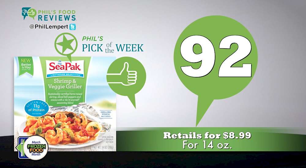 SeaPak Shrimp & Veggie Griller Shrimp, sliced bell peppers, and onions in a seasoning blend