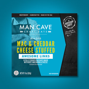 Man Cave Craft Eats Awesome Links Mac & Cheddar Cheese Stuffed Sausages