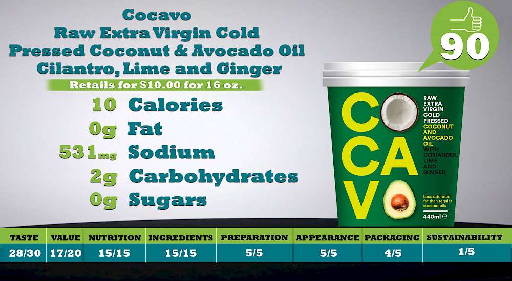 Cocavo Raw Extra Virgin Cold Pressed Coconut and Avocado Oil Cilantro, Lime and Ginger